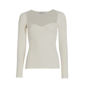 Anna Quan Ivory Chanel Sweetheart Cotton Rib Knit Long Sleeve Top AU 16/ US 12